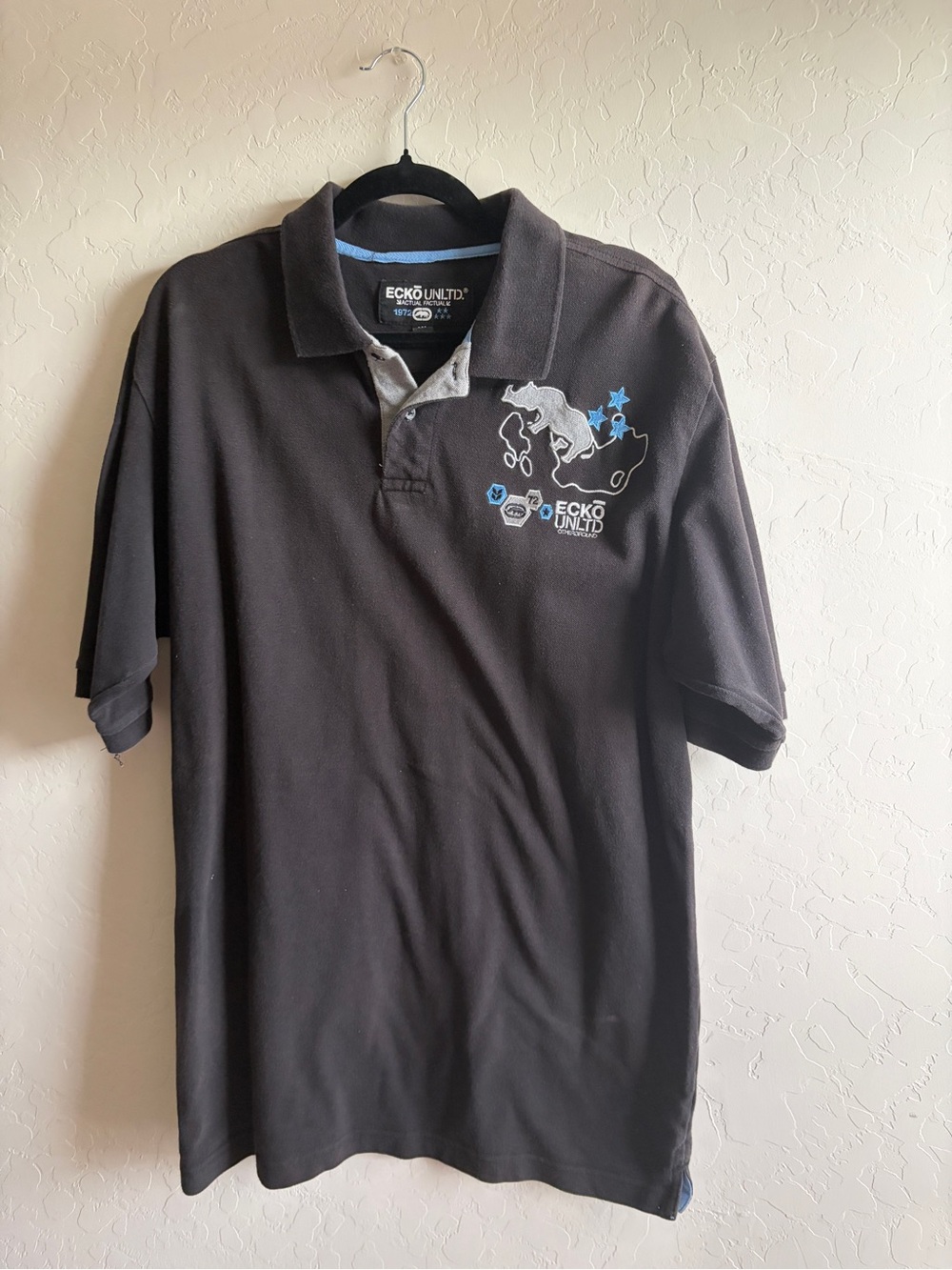 Ecko Unlimited Black Polo with Blue Embroidered Graphic